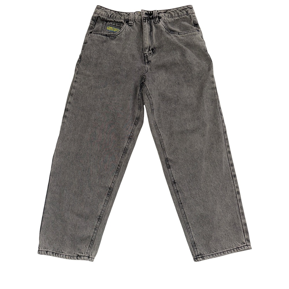 Empyre Loose Fit Skate Jeans Mens 28 Washed Black Grey Denim Wide Leg Drawstring